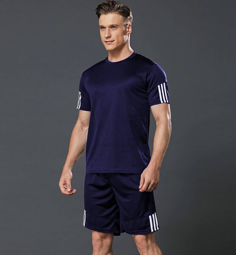 Men's Sports T Shirt Shorts Set - Navy Blue