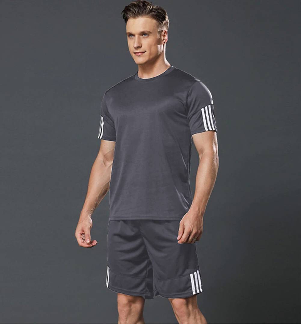 Men's Sports T Shirt Shorts Set - Grey