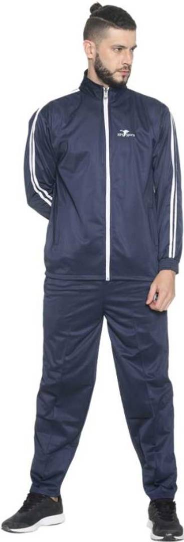 Sports Navy Blue Double Strip Polyster tracksuit